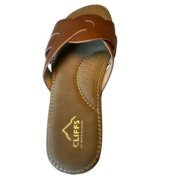 Cliffs by White Mountain Brown Cross Band Comfort Slide Sandals - Picture 2 of 3